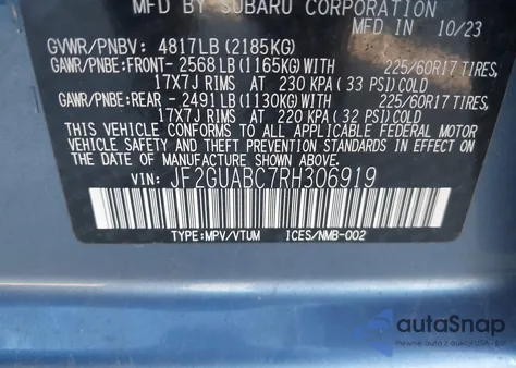 2024 Subaru Crosstrek from USA, damaged, VIN JF2GUABC7RH306919